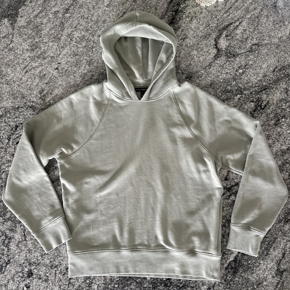 Banana Republic Hoodie Mens Small Olive Green 100% Cotton Pullover‎ Long Sleeve